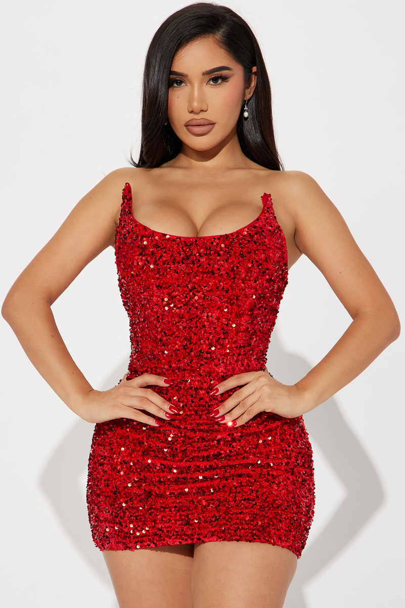 NWT! Fashion Nova Glamour Sequin Mini Dress - Red sz Lrg