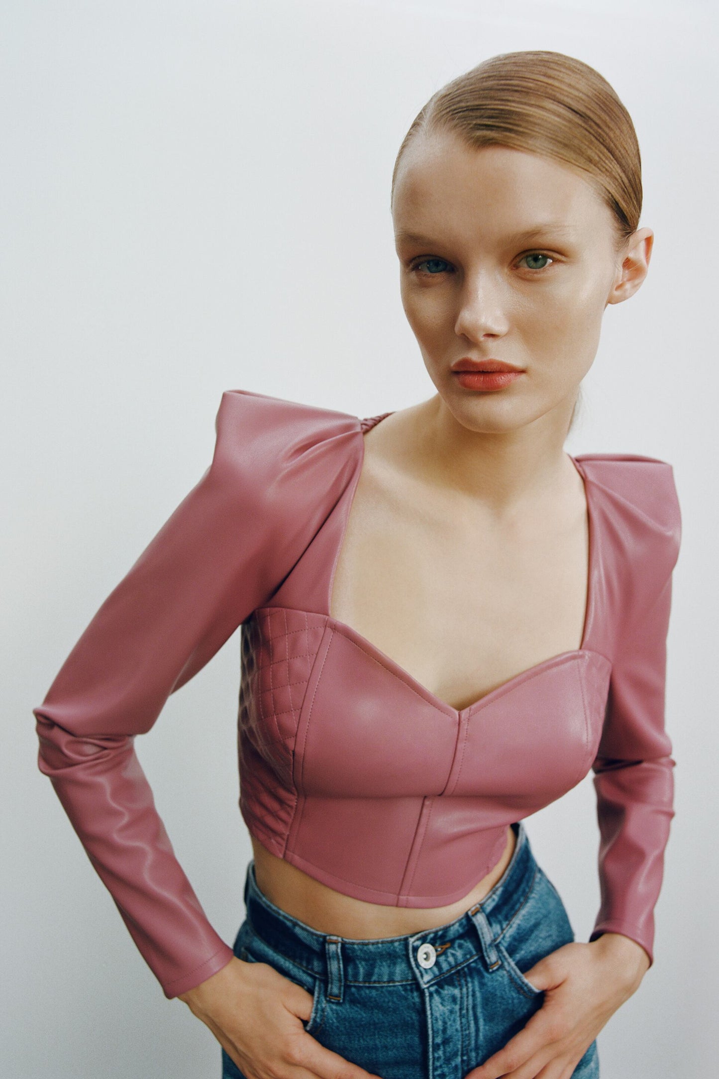 Zara faux leather crop top sz M.