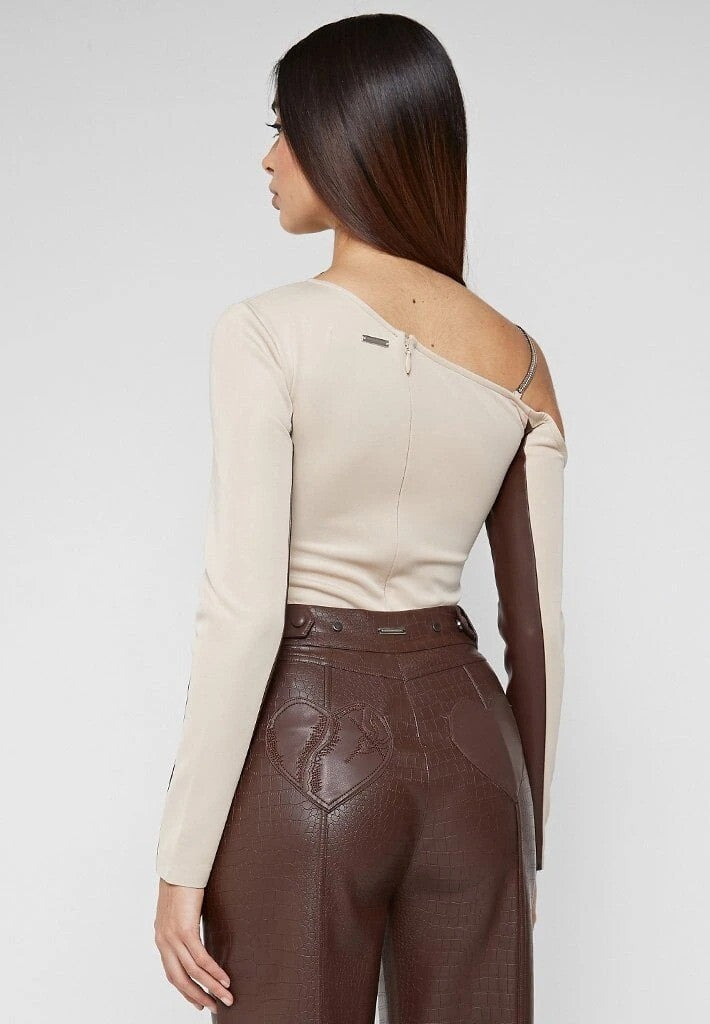 NWT!! Maniere De Voir Asymmetric High Leg Bodysuit With Chain sz 12.