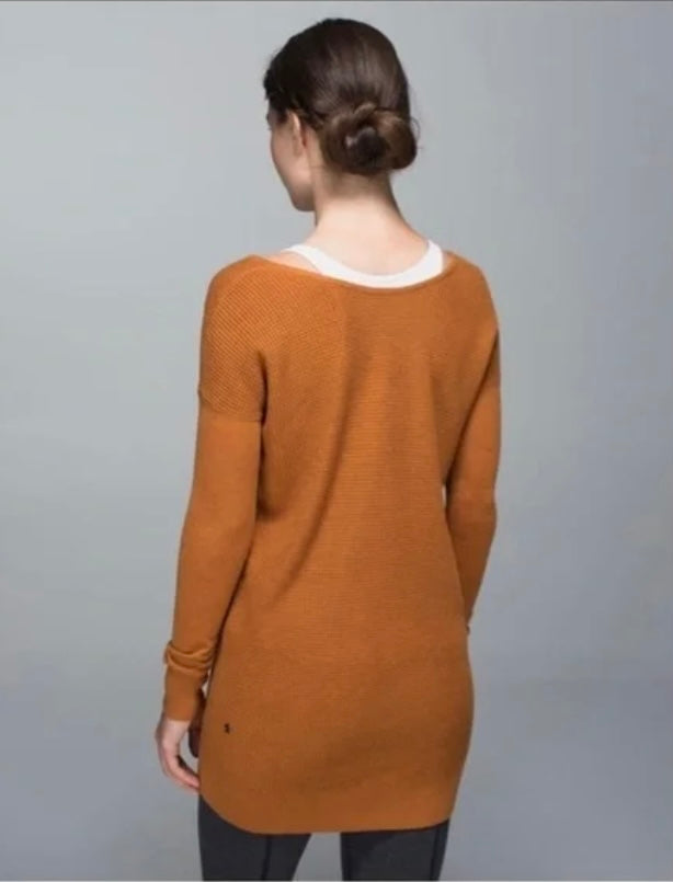 Lululemon ‘The Sweater Life’ V-Neck Bamboo / Cashmere in Heathered Spicy Pumpkin sz 4-6