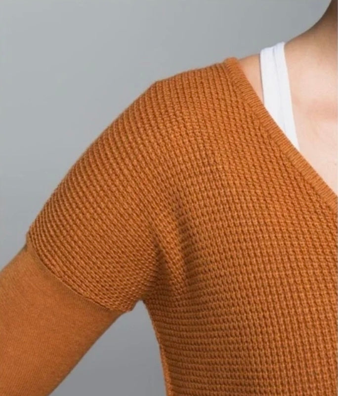 Lululemon ‘The Sweater Life’ V-Neck Bamboo / Cashmere in Heathered Spicy Pumpkin sz 4-6