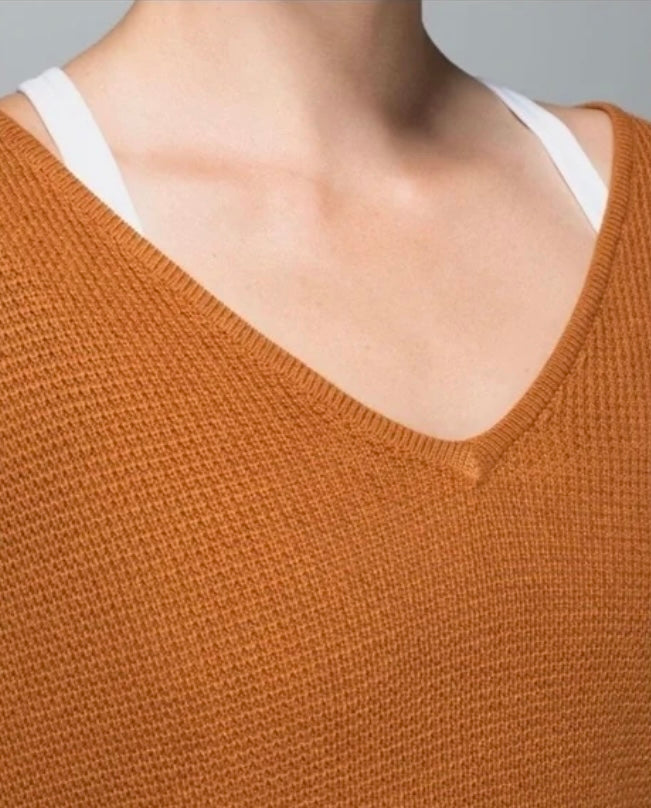 Lululemon ‘The Sweater Life’ V-Neck Bamboo / Cashmere in Heathered Spicy Pumpkin sz 4-6