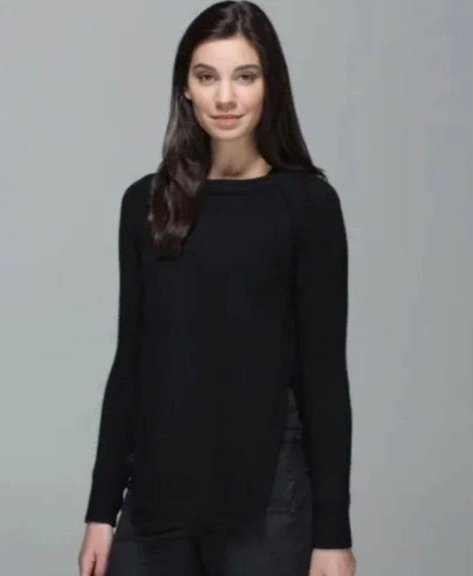 Lululemon Yin To You Sweater Knit Pullover Black Merino Wool Long Sleeve sz 4-6