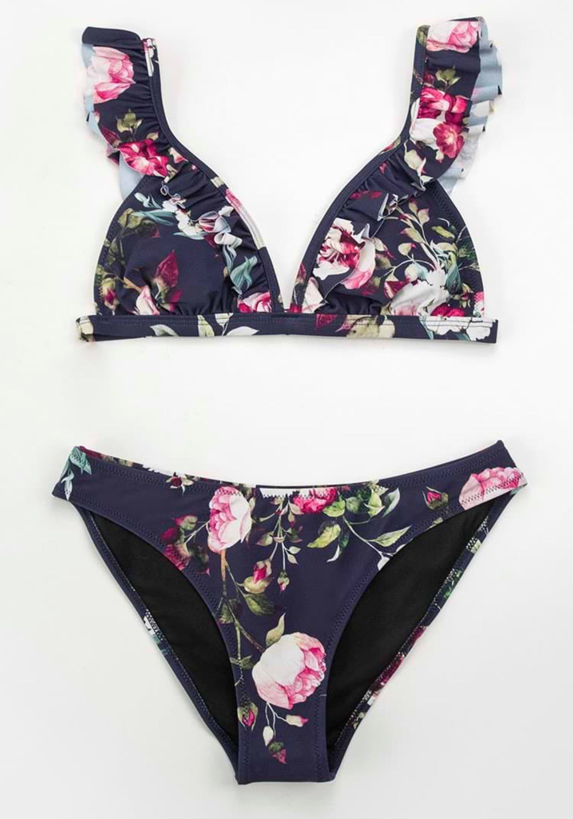 NWT! Cupshe navy ruffle floral bikini sz M