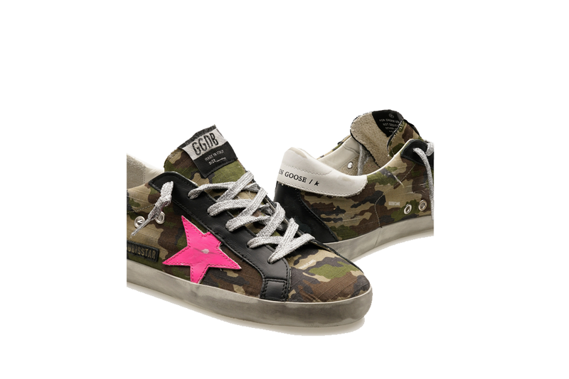 GOLDEN GOOSE Super-Star leather-trimmed camouflage sneakers sz 35