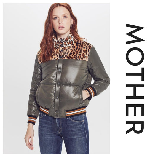 Mother Denim - The Puff Fur Snap Jacket Polar Express Olive sz XS.