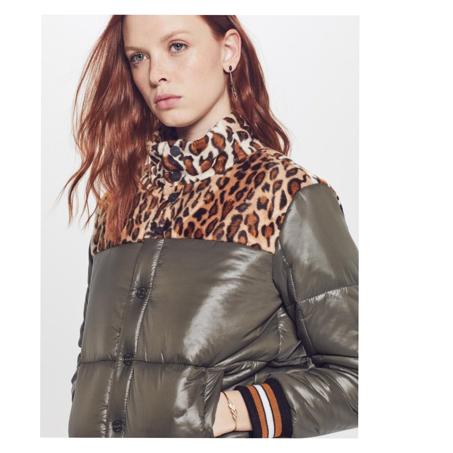 Mother Denim - The Puff Fur Snap Jacket Polar Express Olive sz XS.
