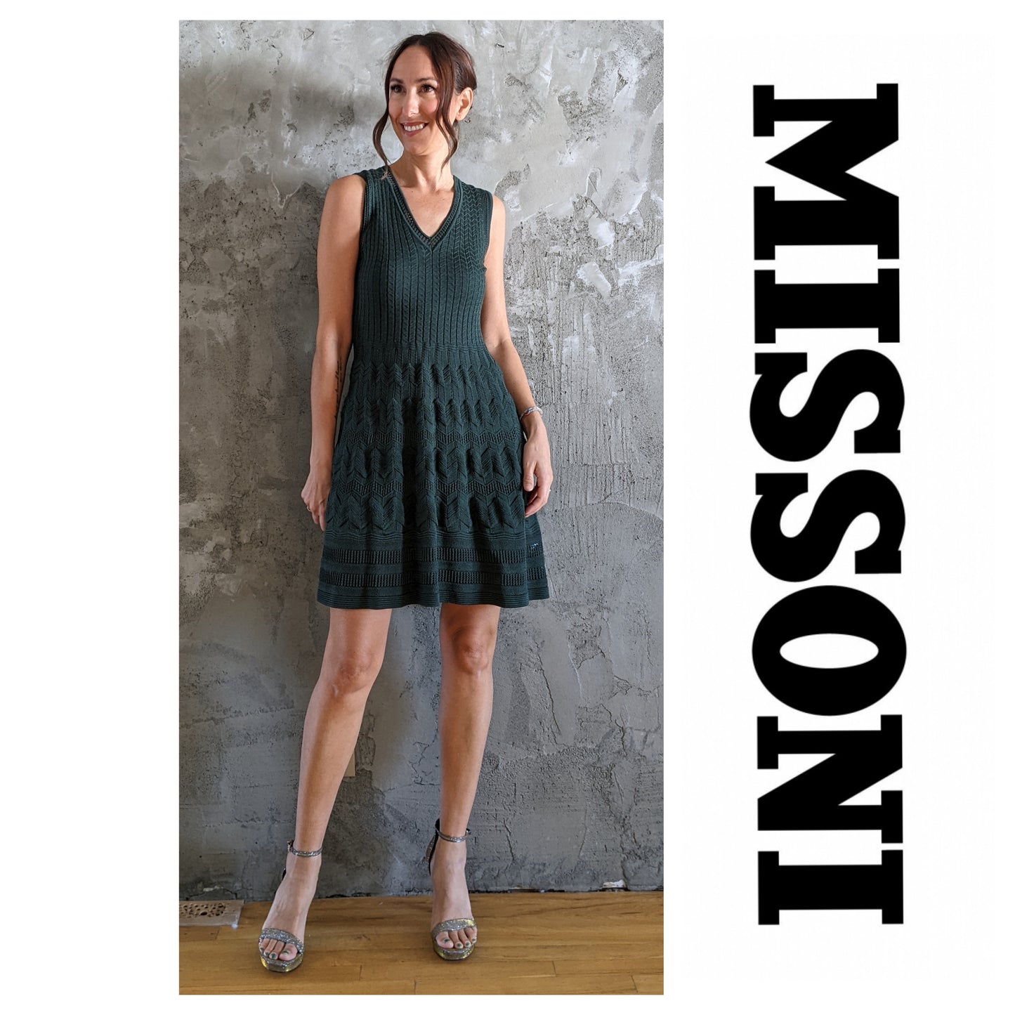 Missoni dark green pointelle knit dress sz 40