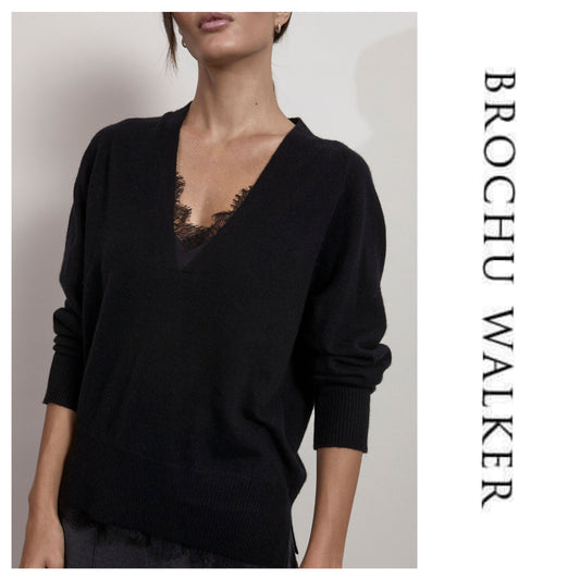 BROCHU WALKER "The Lace Vee Looker cashmere blend Pullover" sz S