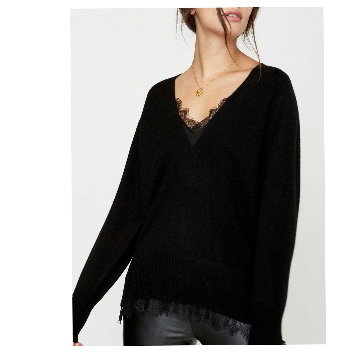 BROCHU WALKER "The Lace Vee Looker cashmere blend Pullover" sz S