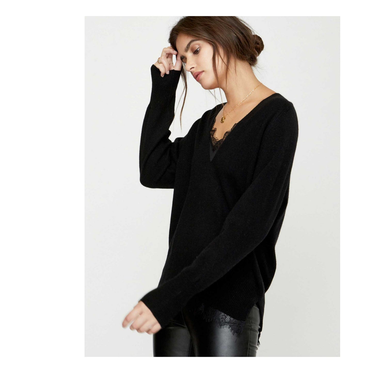 BROCHU WALKER "The Lace Vee Looker cashmere blend Pullover" sz S