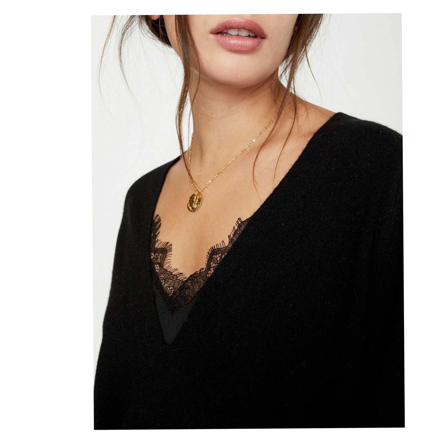 BROCHU WALKER "The Lace Vee Looker cashmere blend Pullover" sz S