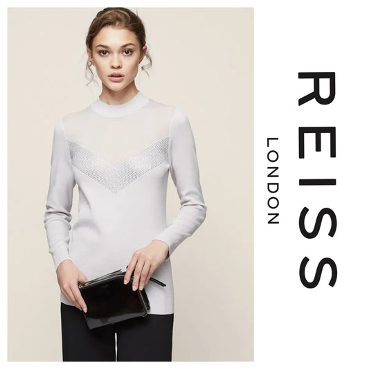 REISS Knitted mesh and studded detail Top sz Lrg
