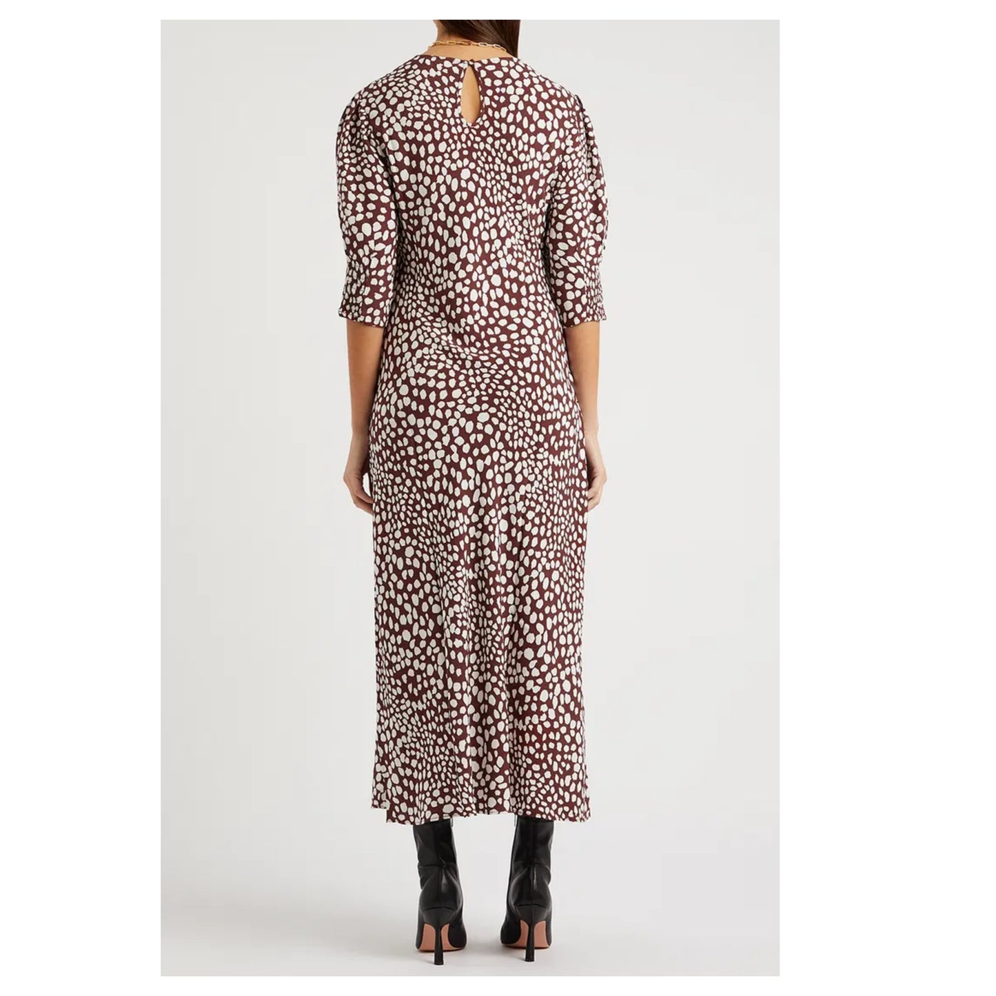 Rixo London Jess Spotted Puff Sleeve Brown Dress sz M
