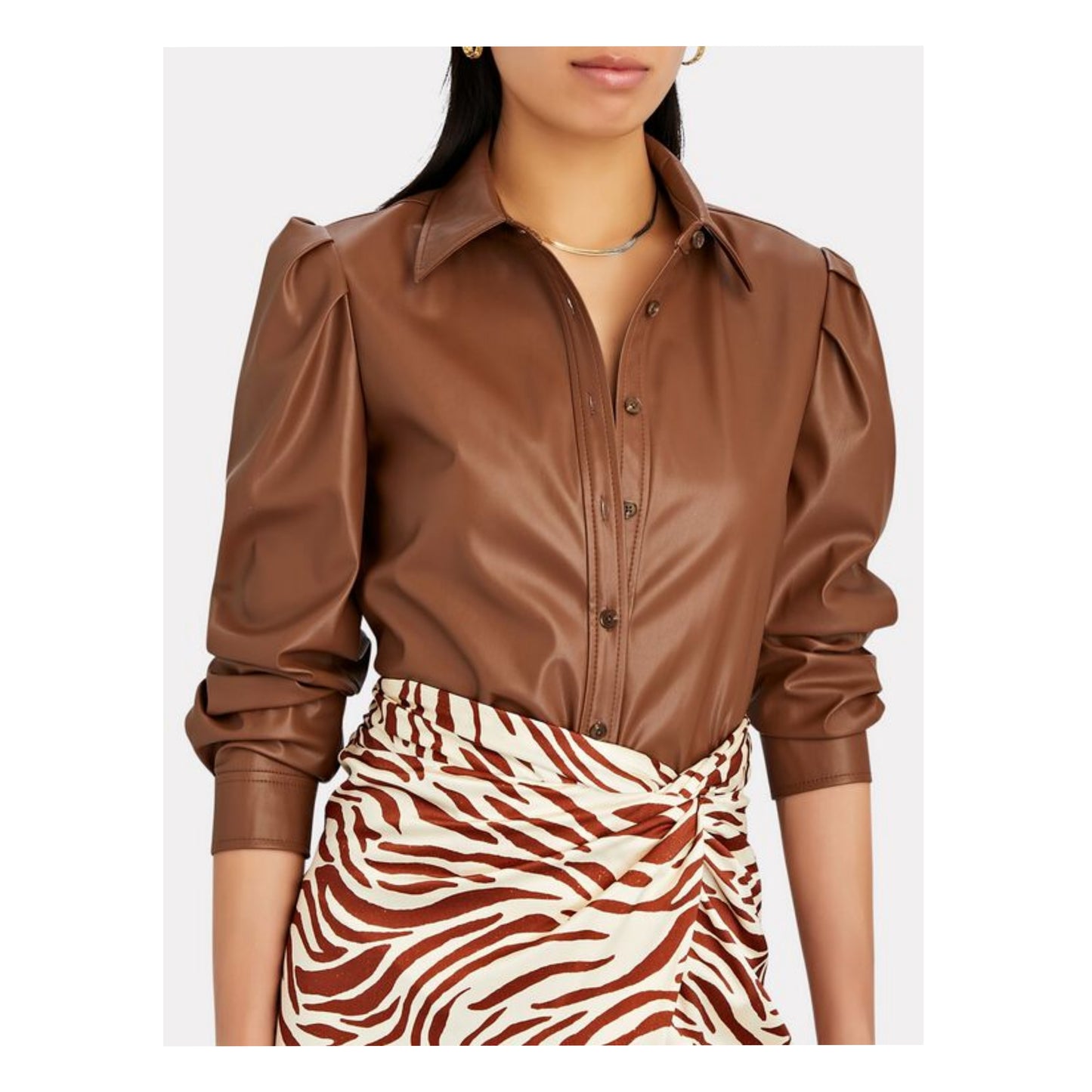 INTERMIX Georgia Vegan Leather Button-Down Top sz S