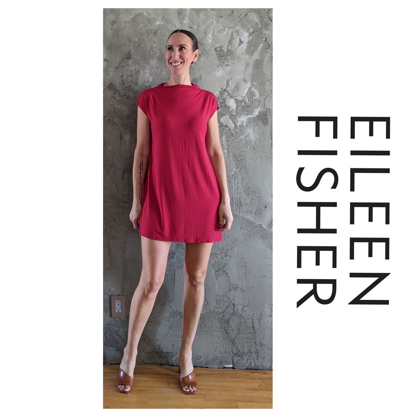 Eileen Fisher red stretch dress sz S