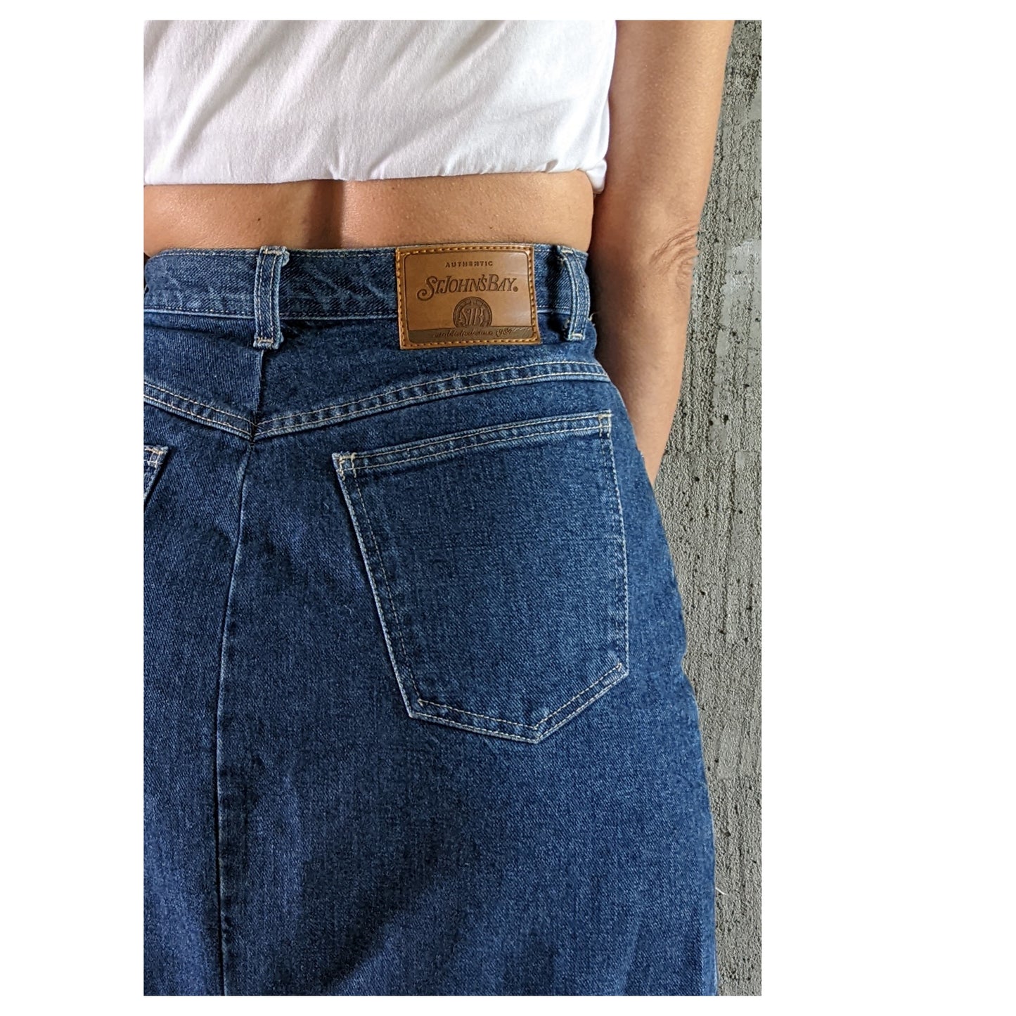 Vintage St Johns Bay denim midi skirt sz 14