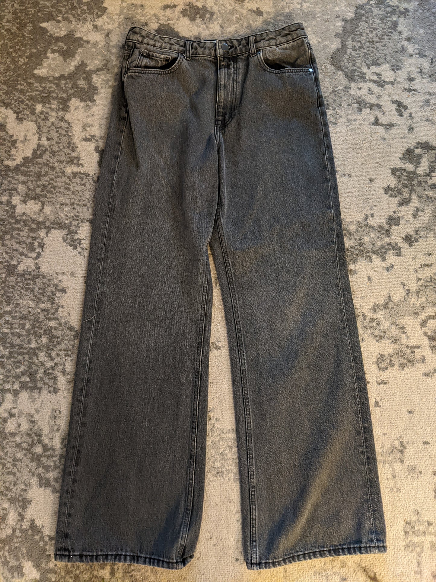 Zara high rise wide leg washed black jeans sz 10