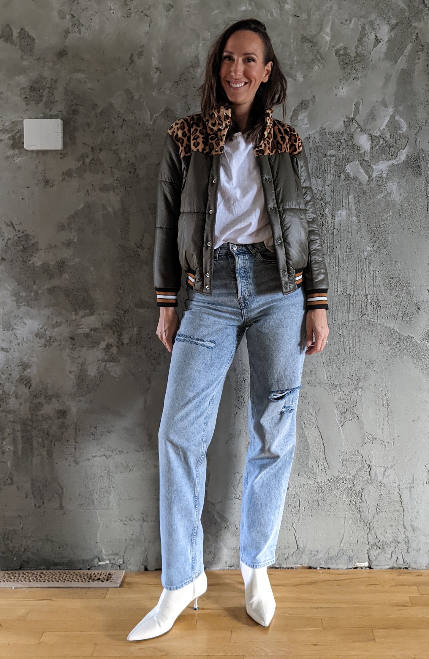 Mother Denim - The Puff Fur Snap Jacket Polar Express Olive sz XS.