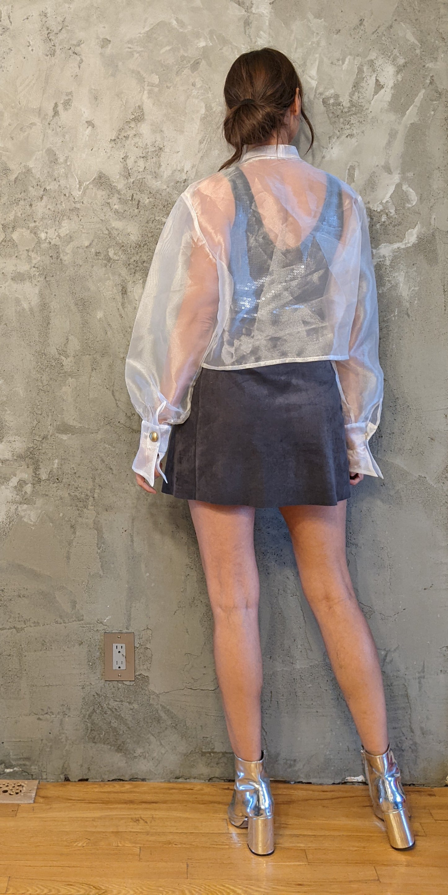 Sheer and Shiny Vintage Blouse with Gold Buttons sz XL