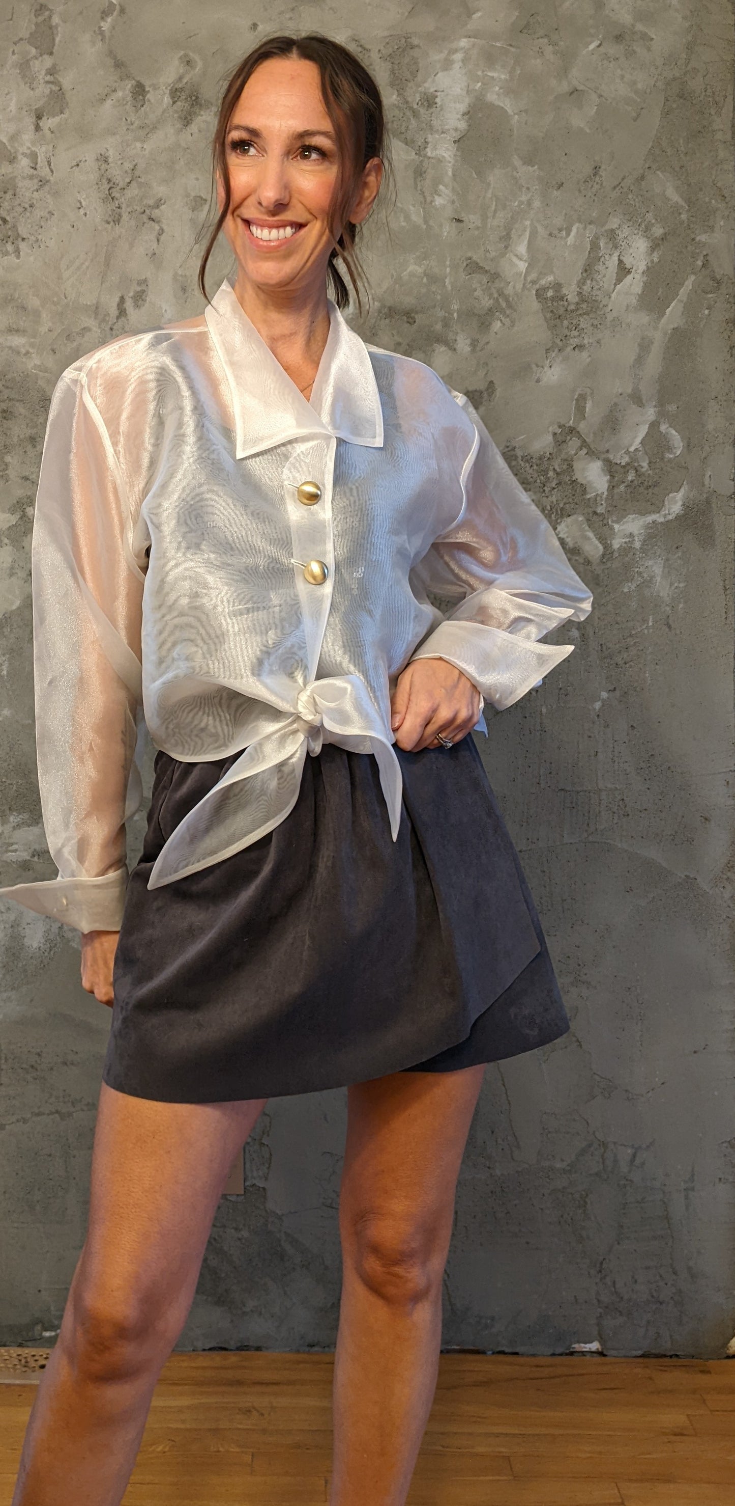 Sheer and Shiny Vintage Blouse with Gold Buttons sz XL