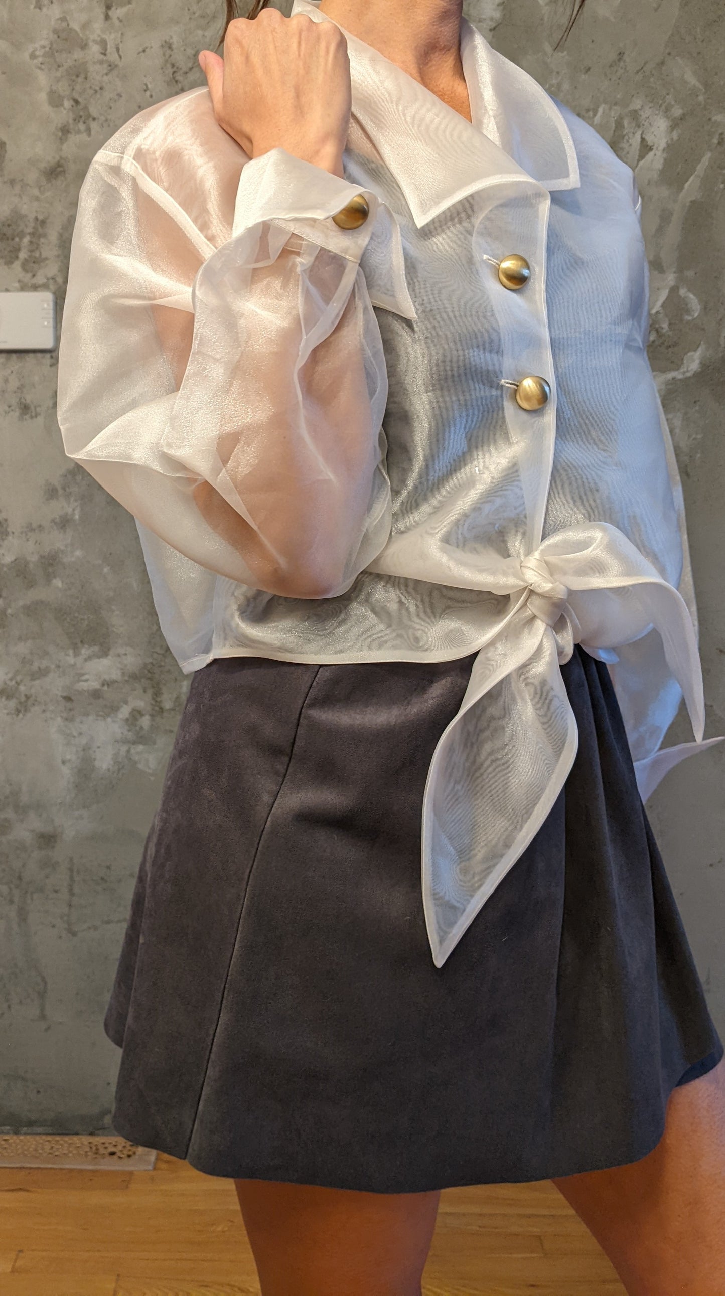 Sheer and Shiny Vintage Blouse with Gold Buttons sz XL