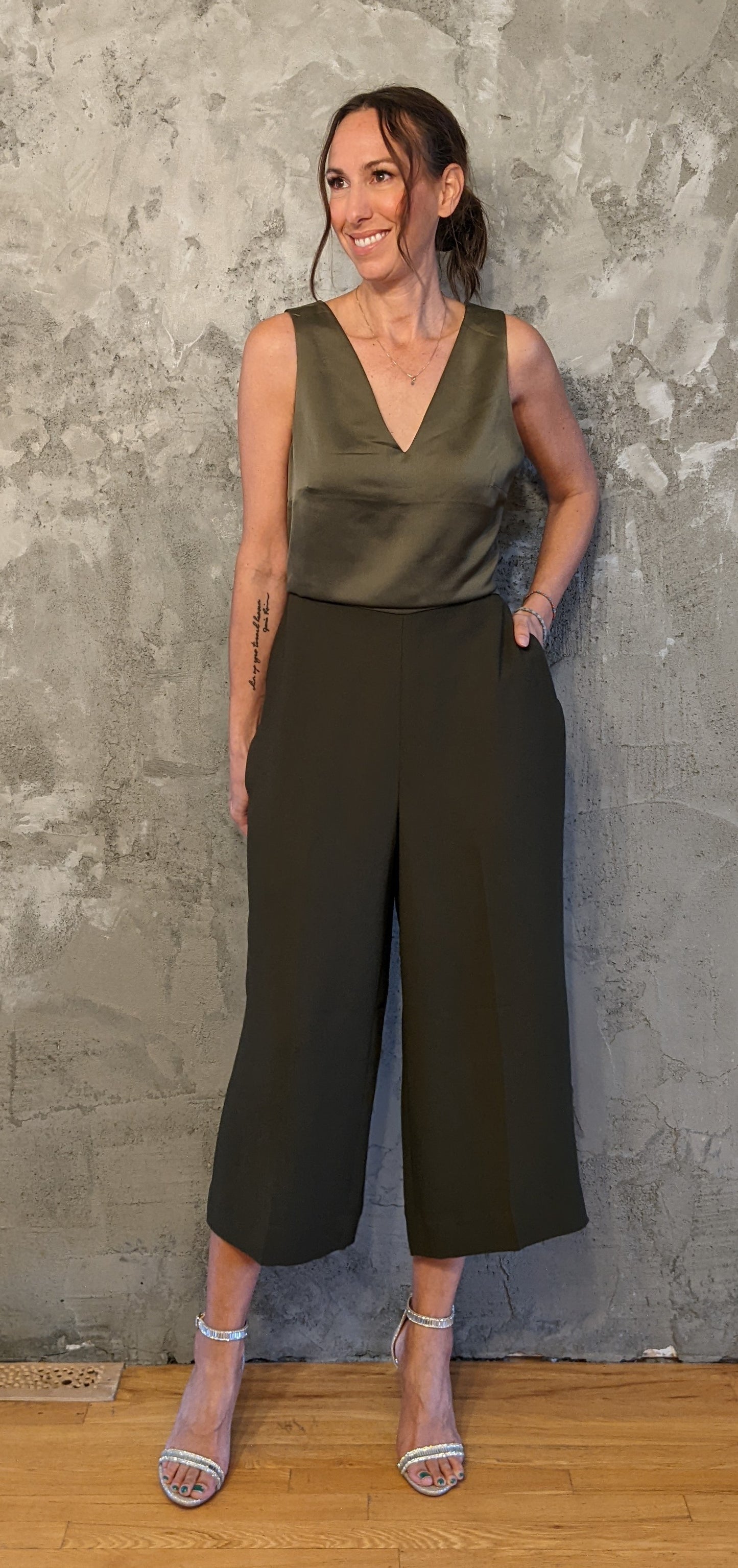 Banana Republic Satin Top Jumpsuit with Open Back Detail sz 8 (clipped to show fit)