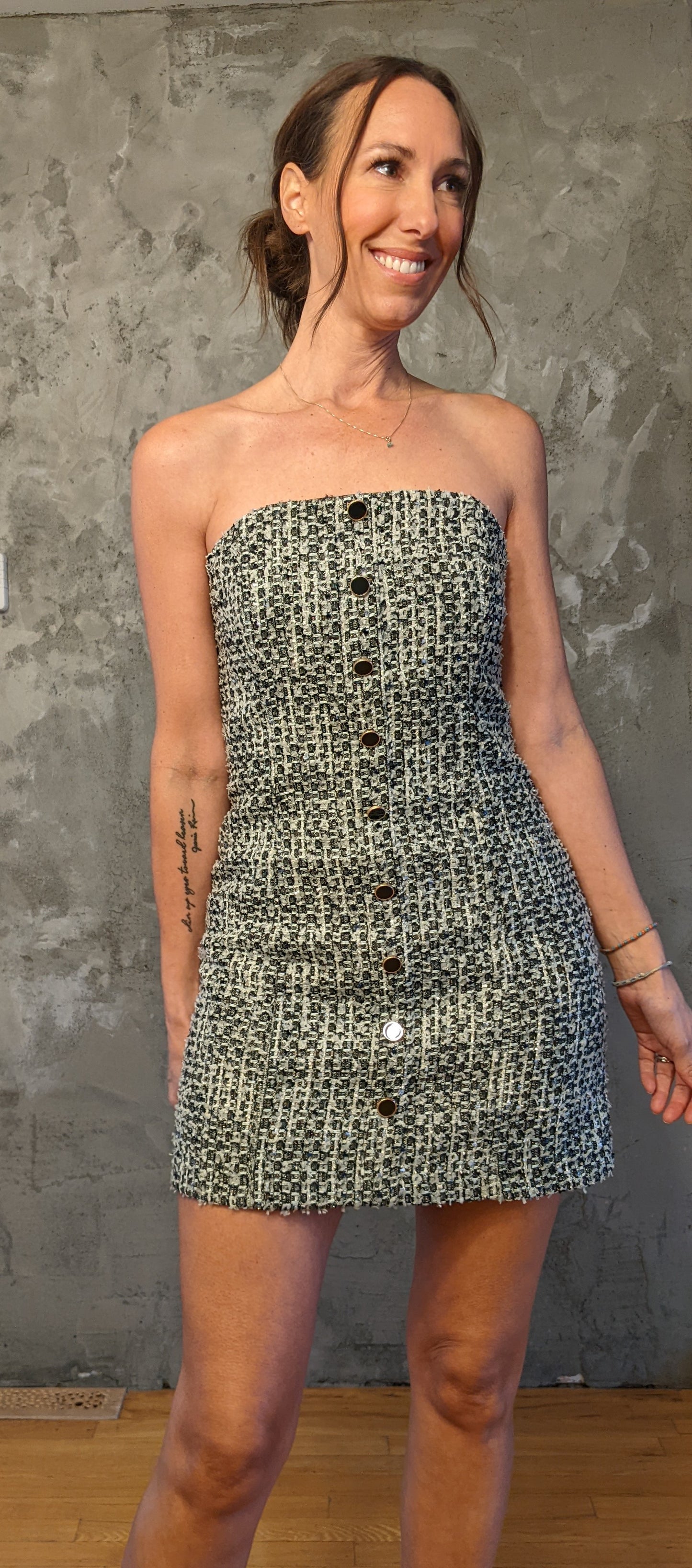 NWT! Dynamite metallic Tweed mini dress size XS.