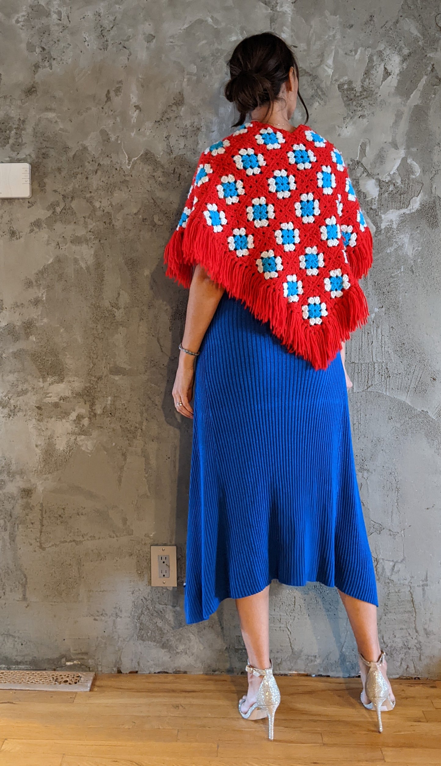 Crochet patchwork poncho. One size