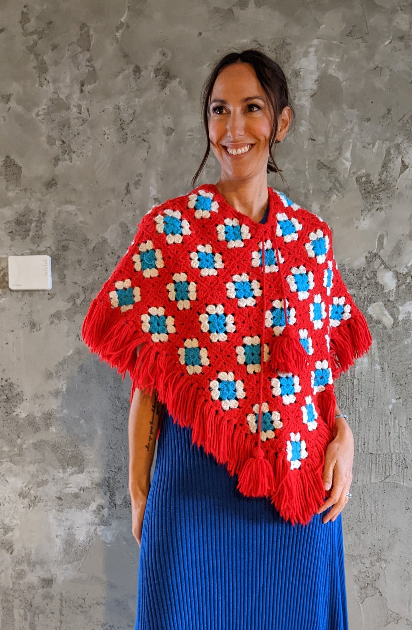Crochet patchwork poncho. One size