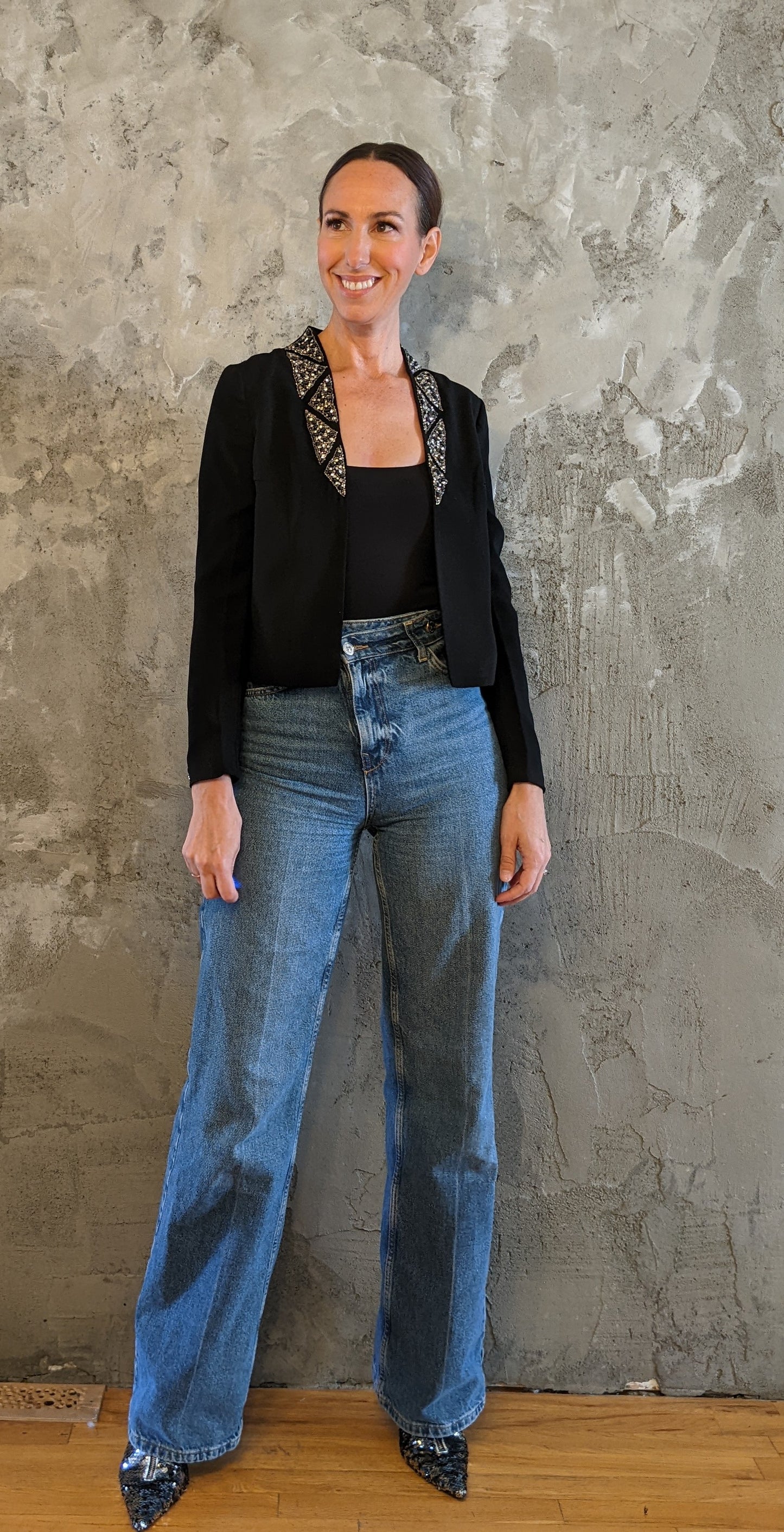 H & M Beaded Open Jacket sz 4