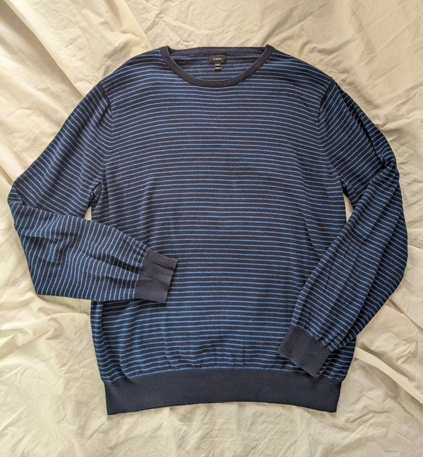 J Crew men's blue striped sweater size XL