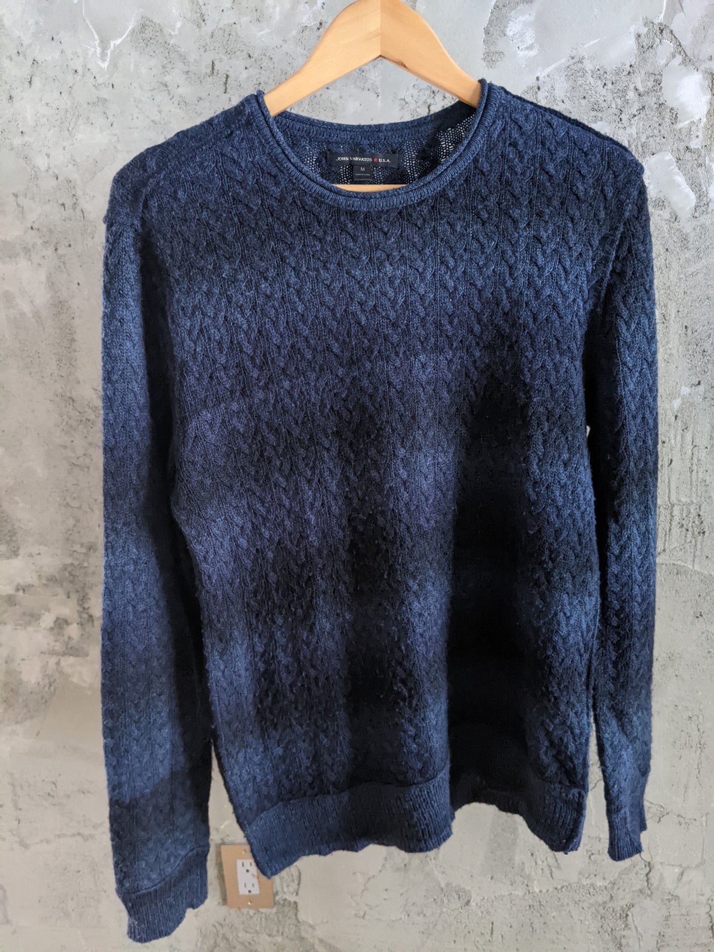John Varvatos Blue Stripe Space Dye Crew-Neck Sweater sz M