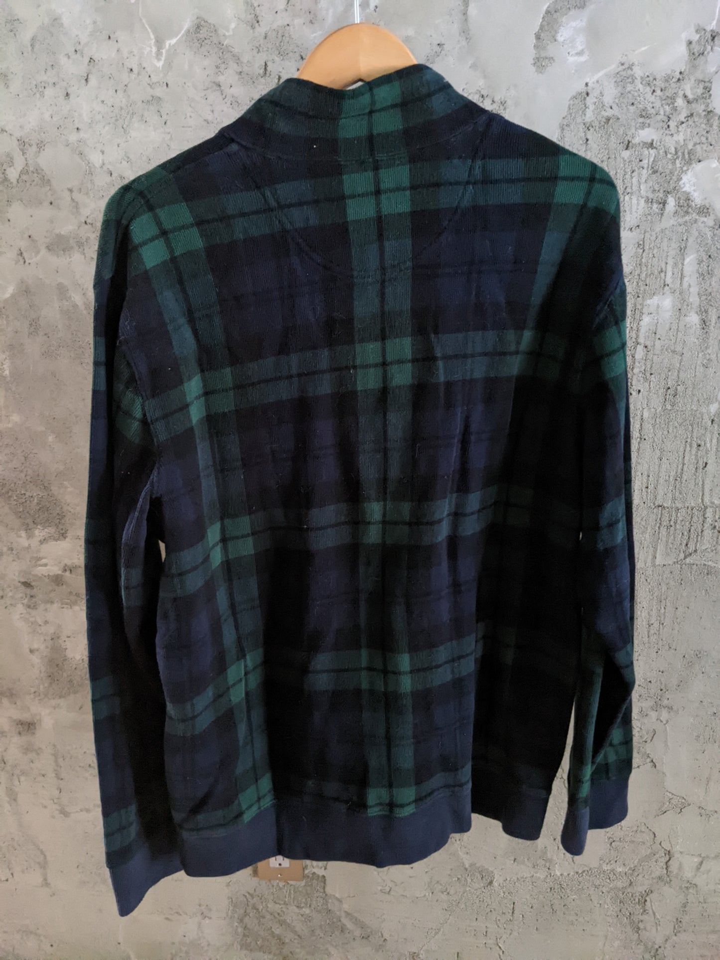Lands End Evergreen Tartan Bedford 1/4 Zip Pullover Sweater sz Lrg