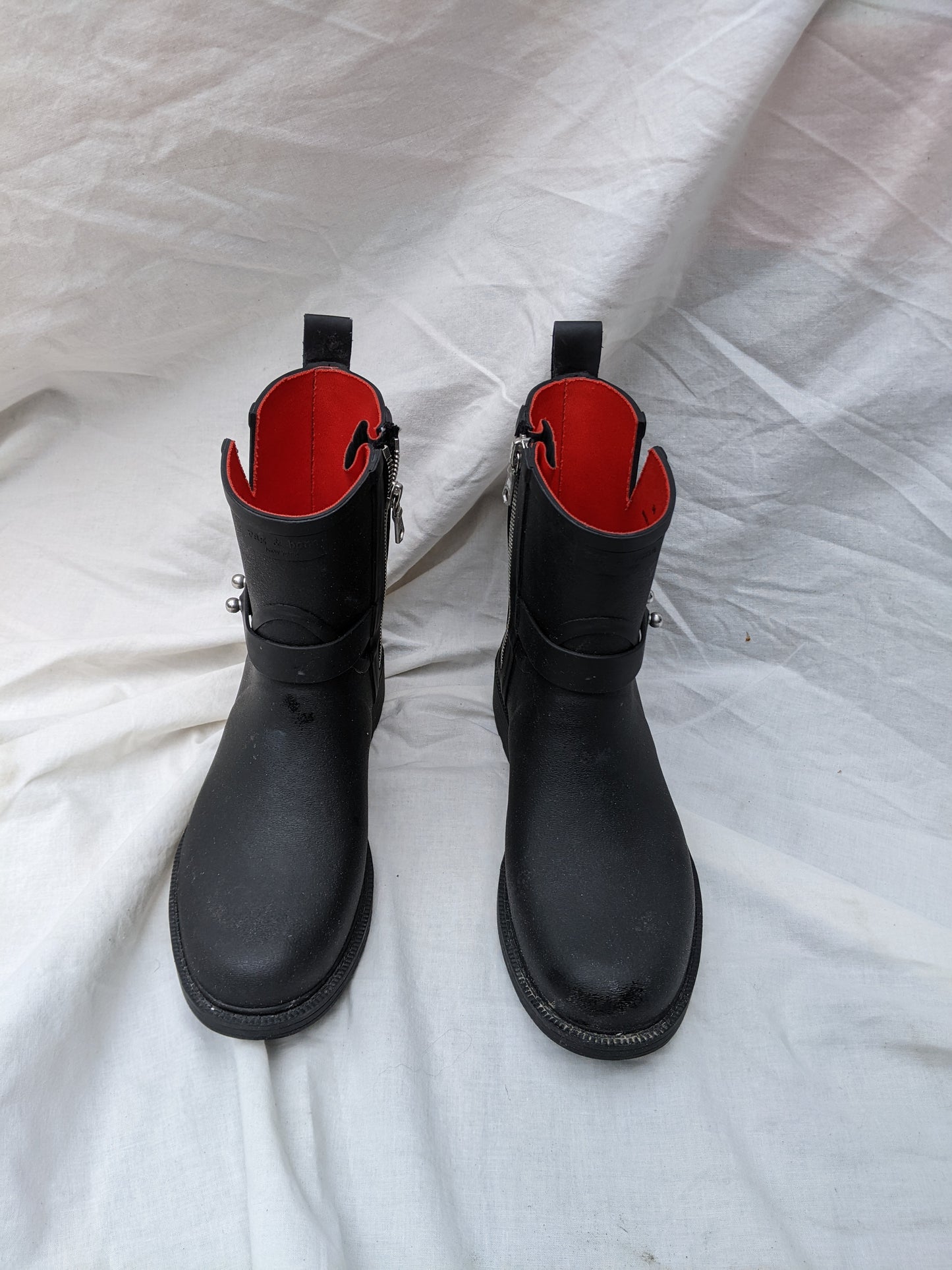 RAG & BONE Black Moto Rain Boots sz 36. Worn once!!