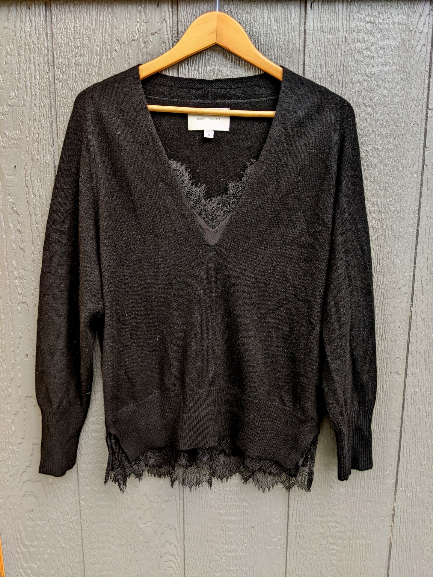BROCHU WALKER "The Lace Vee Looker cashmere blend Pullover" sz S