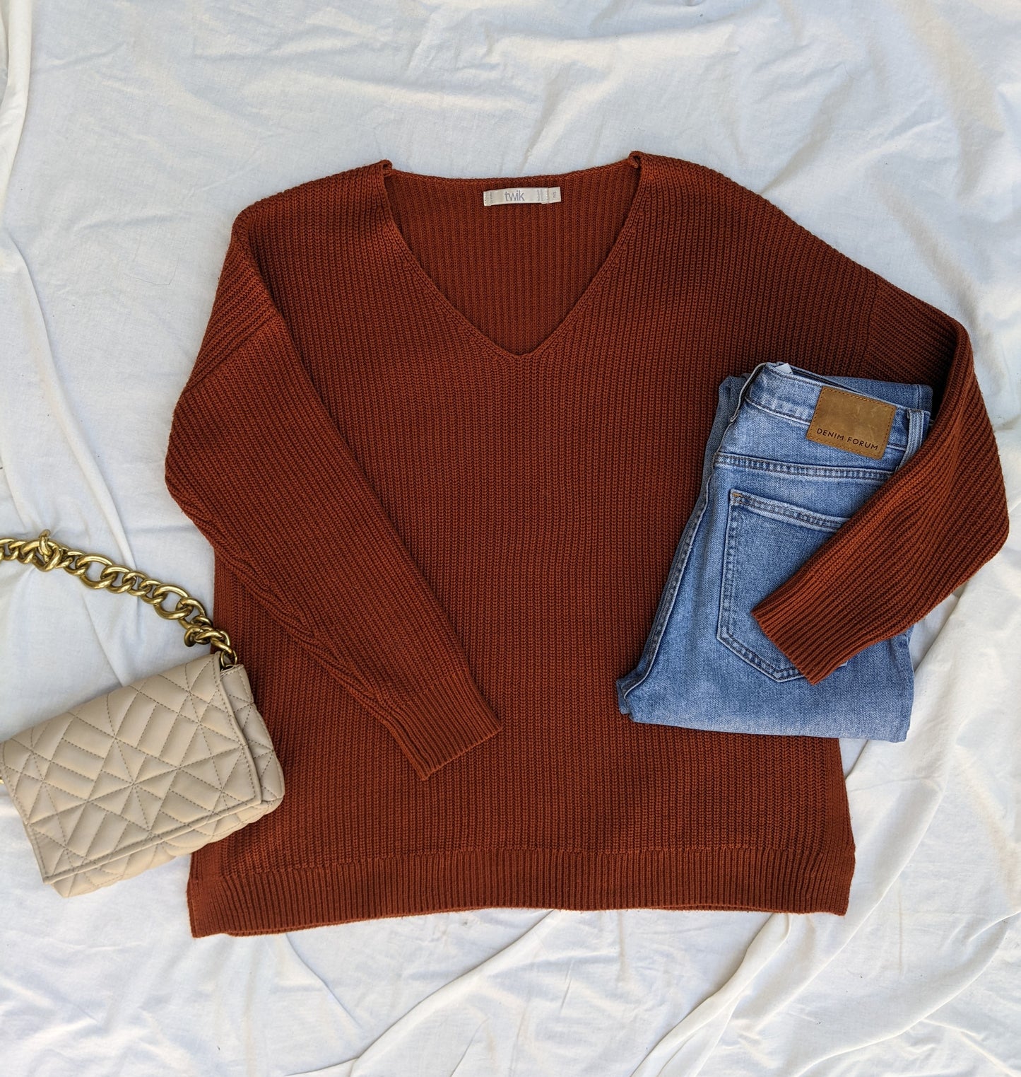 Twik rust ribbed sweater sz S (fits S-Lrg)