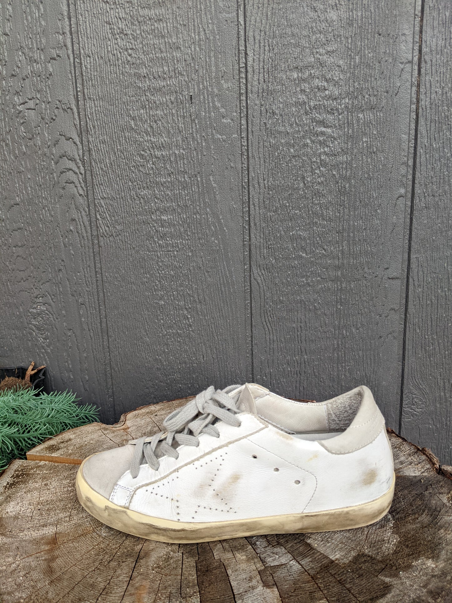 GOLDEN GOOSE White/Gray Leather Suede Superstar Lowtop Sneakers Sz 36