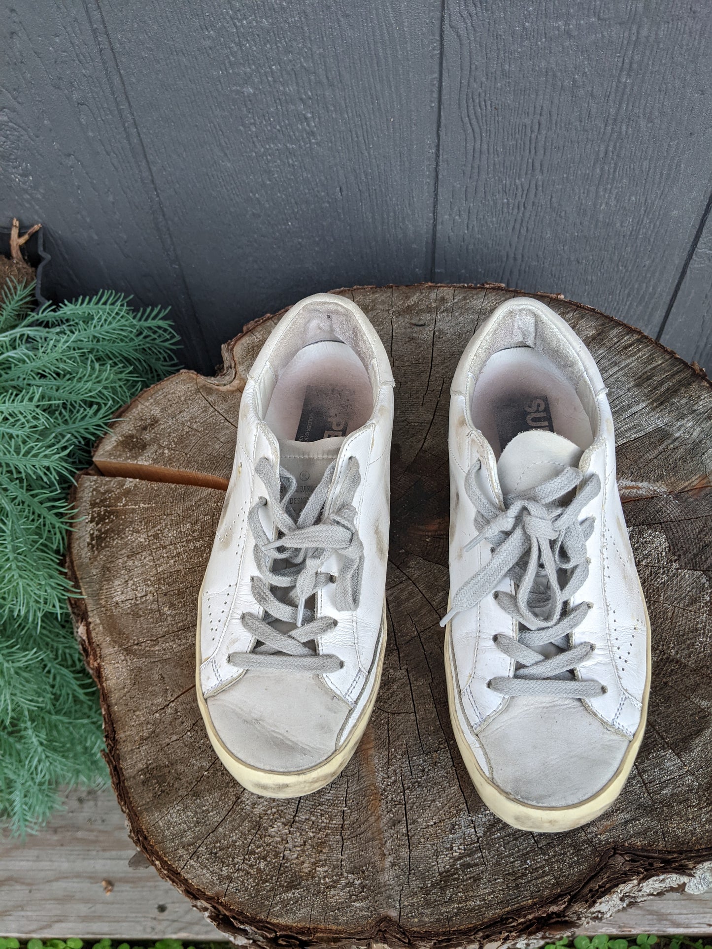 GOLDEN GOOSE White/Gray Leather Suede Superstar Lowtop Sneakers Sz 36