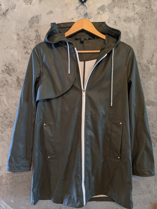 Zara olive green trench style rain jacket sz XS