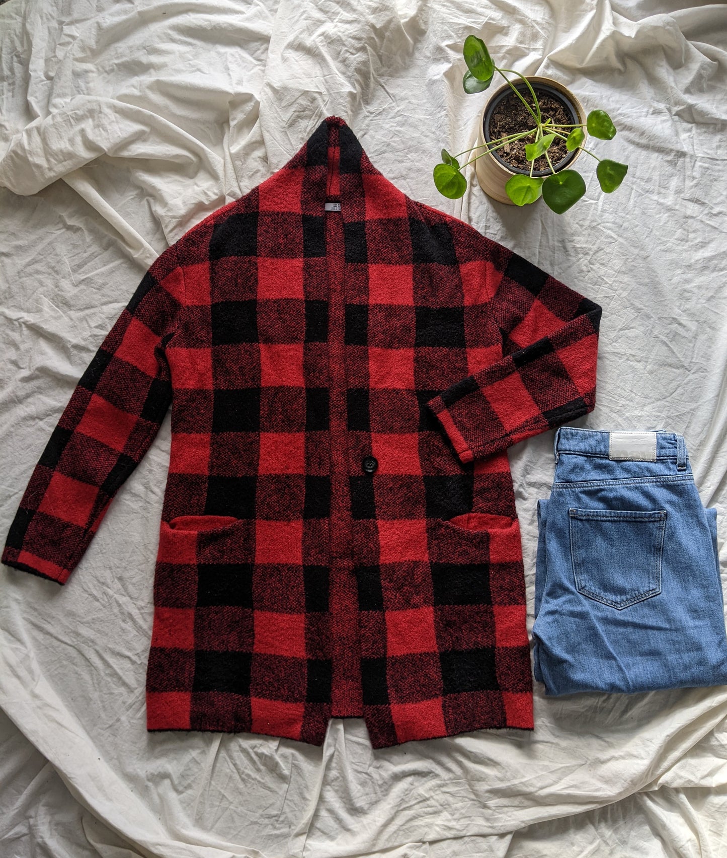 Dex cozy buffalo plaid cardigan sz xs