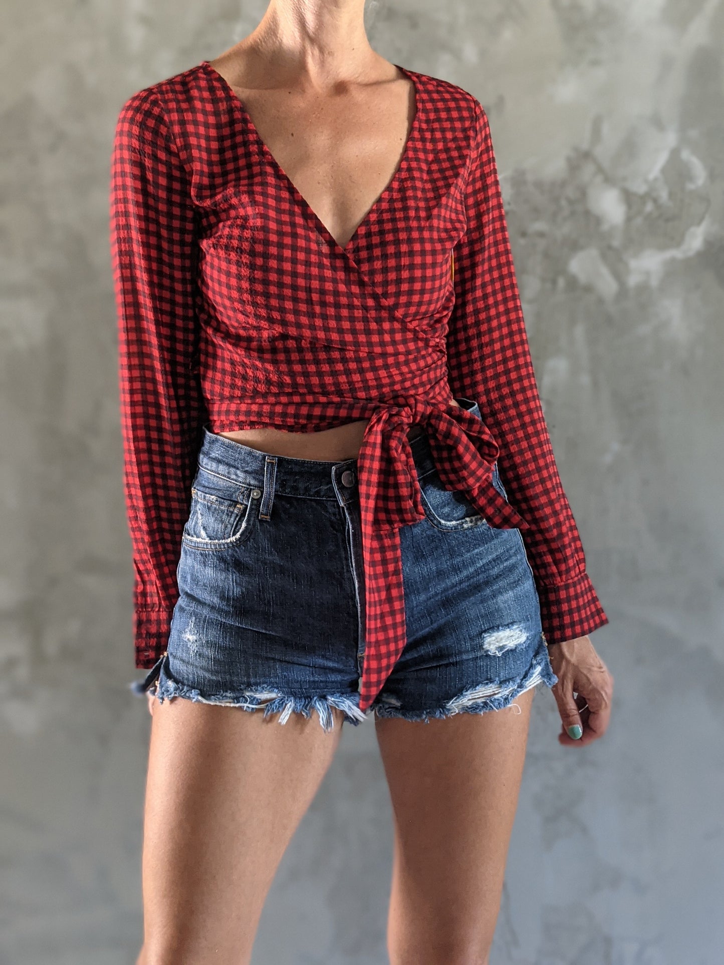 Urban Outfitters red gingham wrap top sz xs