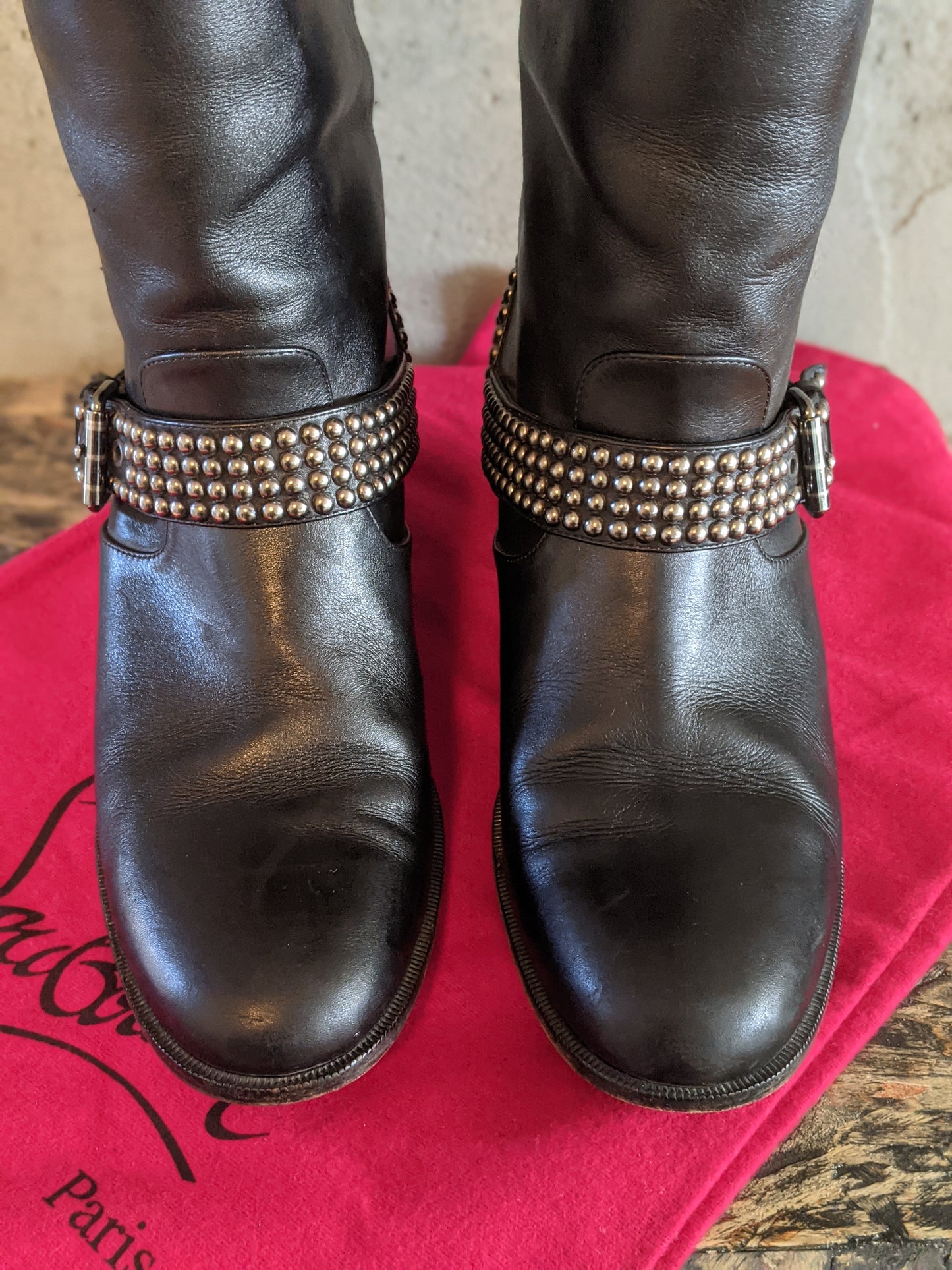 Christian Louboutin studded moto boots sz 40.