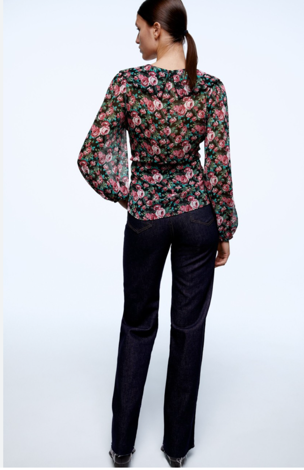 Zara semi sheer blouse with adjustable tie on front. Sz XS.