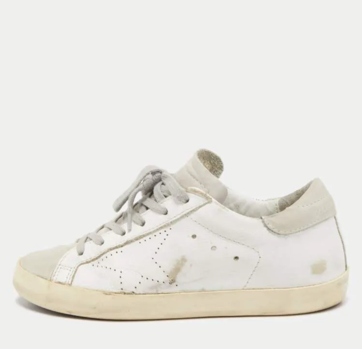 GOLDEN GOOSE White/Gray Leather Suede Superstar Lowtop Sneakers Sz 36