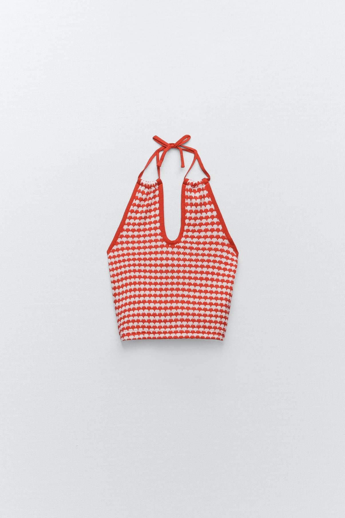 Zara red white knit halter top sz M