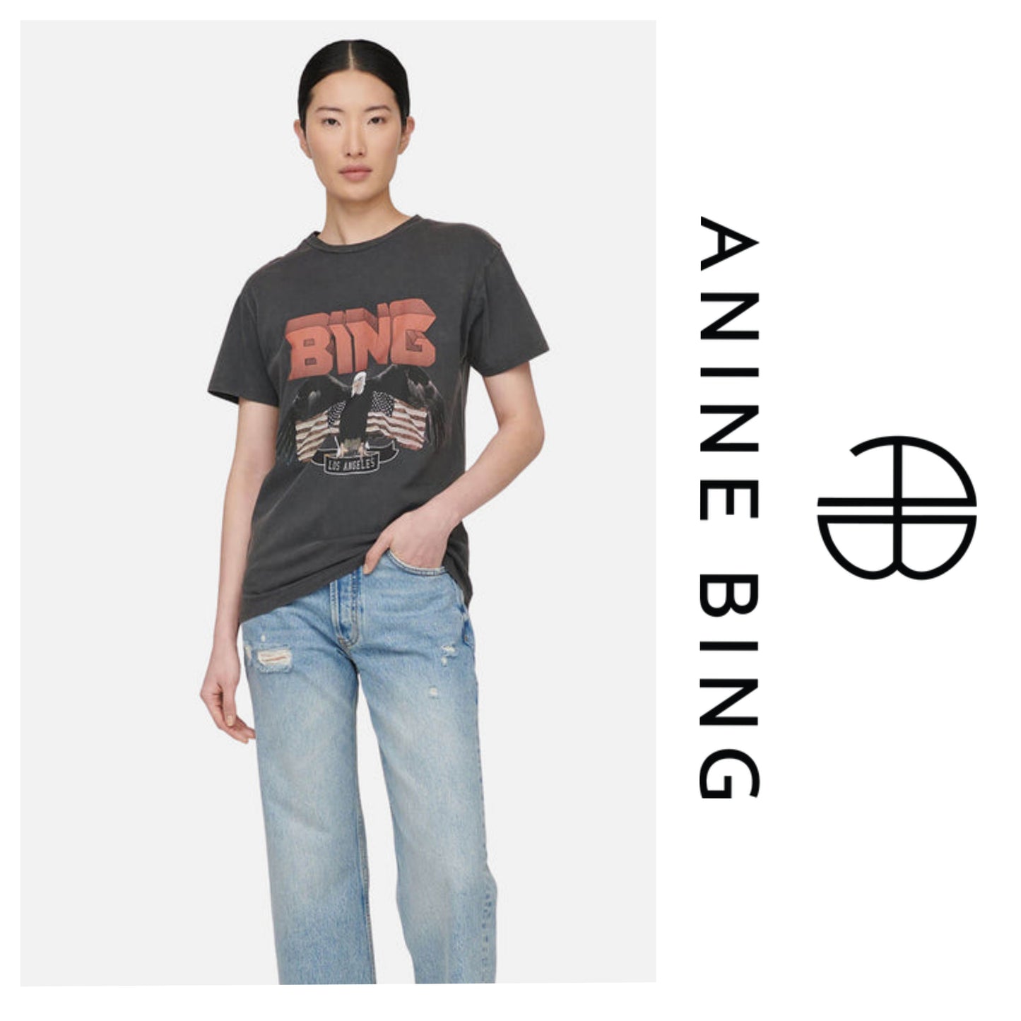ANINE BING Vintage Bing Eagle Tee Black sz S