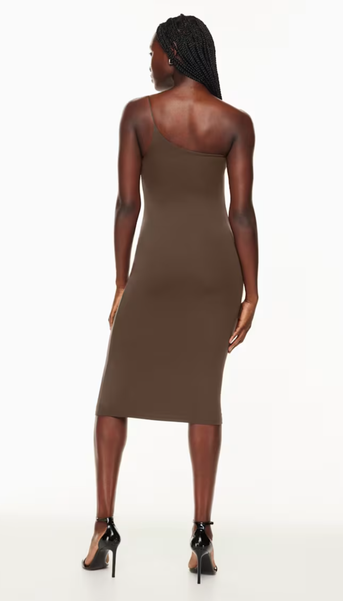 Babaton contour one shoulder midi dress sz M brown
