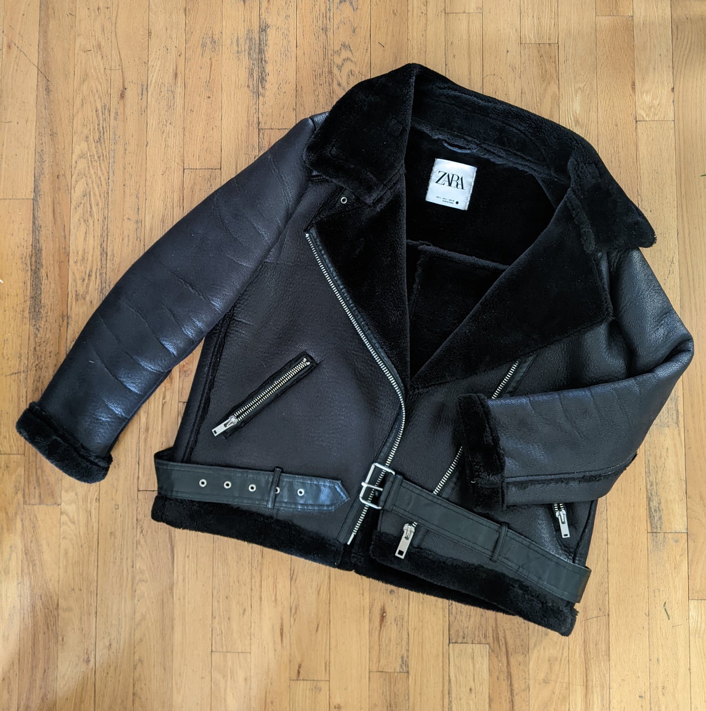Zara faux leather shearling jacket sz Lrg