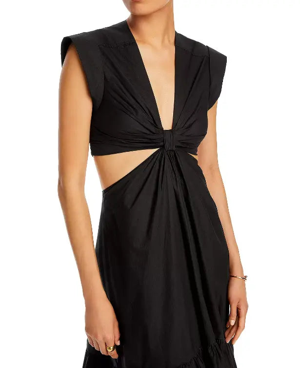 Jason Wu Waist Cutout Cuffed Sleeve V-Neck Satin Dress sz XS